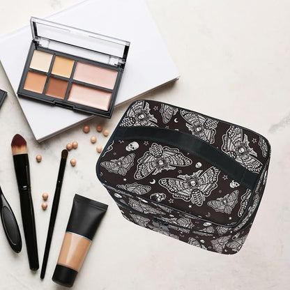 Makeup Bags, Gothic Moth Skull Moon Esoteric Makeup Organizer Bags Toiletry Bag Box Travel Cosmetic Bag Make Up Train Case for Women Teen Girl Ladies