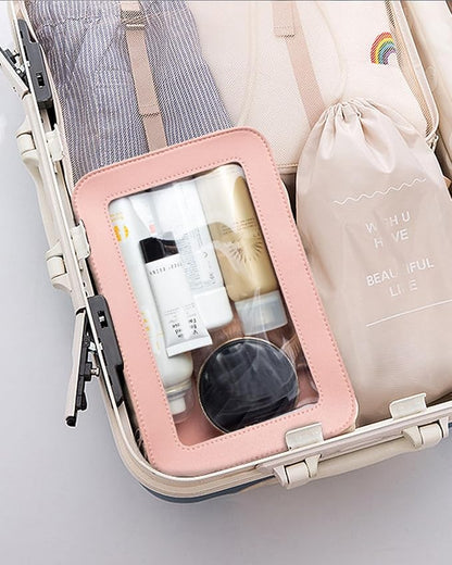 2 Pcs Clear Makup Bag Set, Clear Cosmetic Bags with Zipper Waterproof Small Travel Cosmetic Case Cute Make Up Pouch Mini Car Essentials for Women Travel Car Organizer (Pink Set)