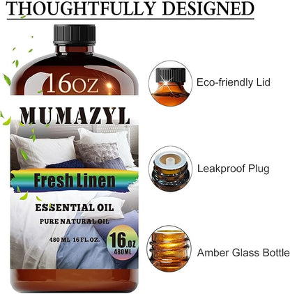 Fresh Linen Essential Oil, Fresh Linen Oil 16 Fl Oz 480ML for Diffuser Humidifier Yoga Cleaning DIY Candle Soap Making Fragrance Oils