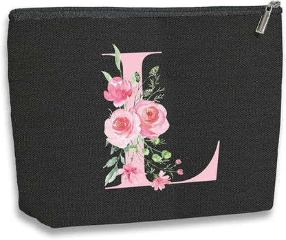 A-Z Personalized Cosmetic Bag Monogrammed Makeup Bags Bridesmaid Gifts Custom Toiletry Pouch Gifts for Women Mom Best Friend Sister Bride Bridesmaid (L)