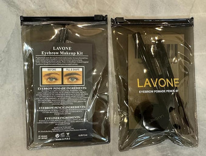LAVONE Eyebrow Stamp Pencil Kit - Trio Makeup Brow Stamp Kit with Waterproof Eyebrow Pencil, Eyeliner, Pomade, Dual-ended Brush - Ash Brown