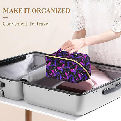 Makeup Organizer Bag, Purple Bat Gothic Travel Makeup Bags Makeup Vanity Case Large Capacity Rhombus Cosmetic Toiletry Bag for Girl Women Ladies