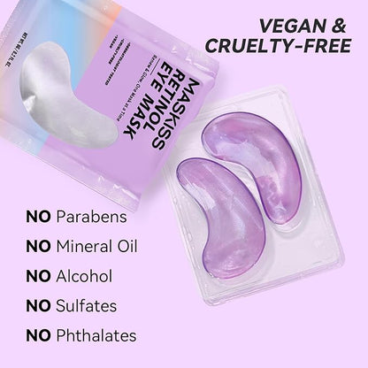 Retinol Under Eye Patches (24 Pairs), Purple Eye Masks for Dark Circles, Puffy Eyes & Wrinkles, Firming Collagen Eye Patches, Vegan Cruelty-Free Skincare Gifts for Her