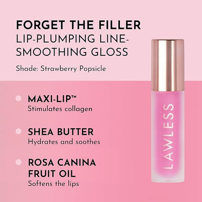 Lawless Forget the Filler Lip Plumping Line Smoothing Gloss - Strawberry Popsicle - Premium Volumizing Lip Gloss with Natural Ingredients Designed to Plump, Firm, and Hydrate Lips 0.11 oz