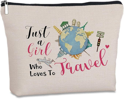 Travel Lover Gifts Zipper Makeup Bag - Travel Cosmetic Bag for Women, Best Friends, Sister - Unique Birthday Gifts