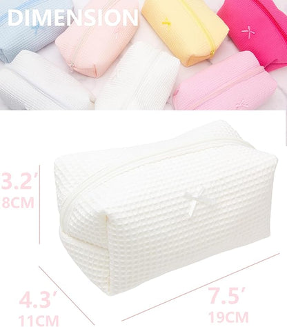 PAZIMIIK 6PCS Cozy Makeup Bag Travel Cosmetic Bag for Women Soft Toiletry Bag Aesthetic Makeup Organizer Portable Large Zipper Pouch for Skincare Beauty Accessories Brushes Waffle Check Cream White