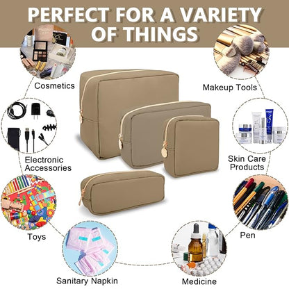 Small Makeup Bag Pouch for Purse, Nylon Travel Toiletry Storage Bag Cute Preppy Cosmetic Bag for Women Girls, Waterproof Makeup Organizer Bag Pouch Skincare Bag Purse with Zipper (Small-Khaki)