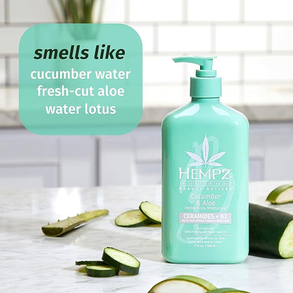 Hempz Body Lotion - Cucumber & Aloe Herbal Limited Edition Daily Moisturizing Cream, Shea Butter, Aloe, Cucumber Extract Body Moisturizer - Skin Care Products, Hemp Seed Oil - 17 Fl Oz