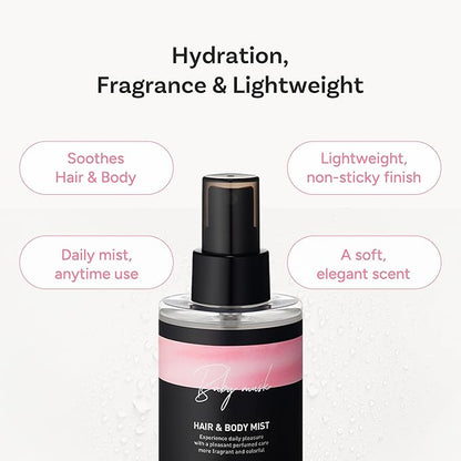 Korean Hair & Body Mist – Botanical Waters & 17 Amino Acids – Sulfate, Paraben & Silicone-Free – Baby Musk, 125ml / 4.22 fl oz
