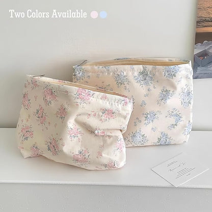 STARDW Aesthetic Floral Makeup Bag Cute Small Cosmetic Bags for Women, Travel Toiletry Bag Large Capacity Zipper Makeup Pouch, Purse Organizer Pouches