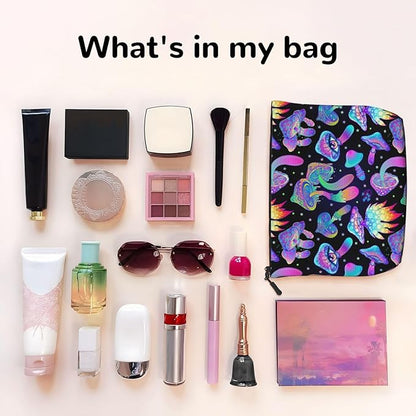 MOLAIGIN Magic Psychedelic Mushrooms And Skulls Cosmetic Bag For Women, Travel Makeup Bag, Toiletry Zipper Bag, Large Capacity Aesthetic Cases