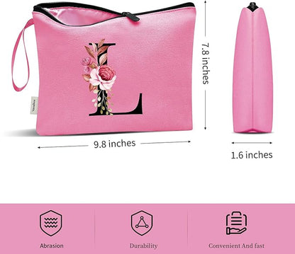 Vavabox A-Z Personalized Makeup Bag, Birthday Gifts for Women Mom, Gifts for Best Friend, Bride Bridesmaid Cosmetic bag (L, Peach)