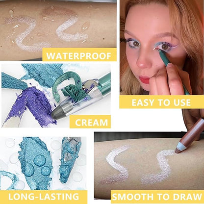 Green Eyeshadow Stick, Highlighter Eye Liner,Eye Brightener Stick, Shimmer Creamy eyeshadow, Waterproof Eyeshadow Pencil Long Lasting Eye Shadow Makeup. #2 green shimmer