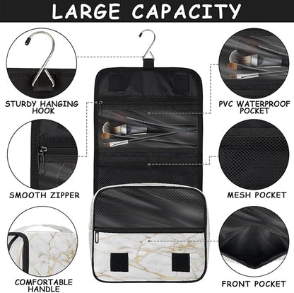 Travel Toiletry Bag for Women & Men Abstract Rose Gold Marble Hanging Cosmetic Organizer Portable Waterproof Makeup Case Make Up Bag with Compartments Travel Essentials for Bathroom Shower