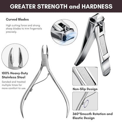FAMILIFE Manicure Set, Nail Clippers Set Professional Manicure Kit 11 in 1 Stainless Steel Pedicure Tools Nail Kit Mens Grooming Tool with Portable Leather Travel Case Dark Violet Birthday Gifts