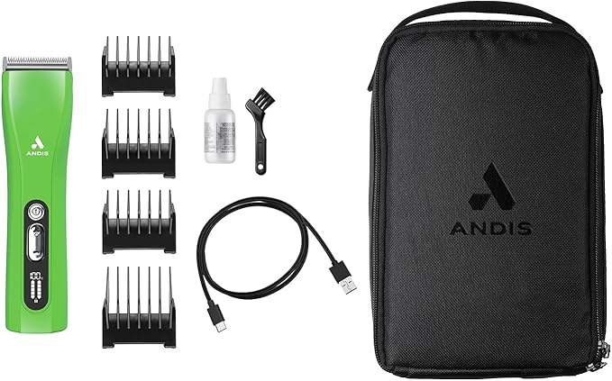 Andis 563231 ProClip 5-in-1 Adjustable Blade Cord/Cordless Pet Hair Clipper, 5 Blade Settings, 5 Speeds, Feather Light, Digiital Display Screen, Green