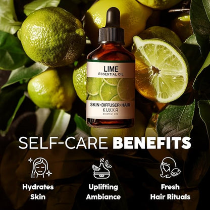 KUKKA Lime Essential Oils - 4 Fl Oz - for Hair, Skin, Diffuser, Aromatherapy & DIY Soap Making Scent