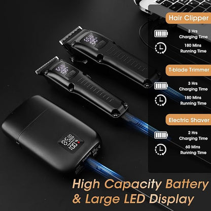 Professional Hair Clipper for Men, 3 in 1 Hair Clipper Beard Trimmer and Electric Foil Shaver Set with LED Display, Cordless Grooming Kit for Home, Travel, Barber, Ideal Gift for Him