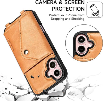 LUCKYCOIN Crossbody Wallet Phone Case for iPhone 16,100% Genuine Leather Wallet Phone Case with Expandable Flip Card Holder,Phone Purse for Women with Adjustable Removable Strap - Brown