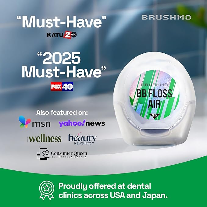 Brushmo Black Floss Air (BB Floss Air) - Ultra Soft & Thin Expanding Gum-Friendly Soothing Mint Dental Floss, Natural Wax Helps Remove Plaque from Teeth, US-Dentist Designed PTFE & PFAS Free, 55 yd