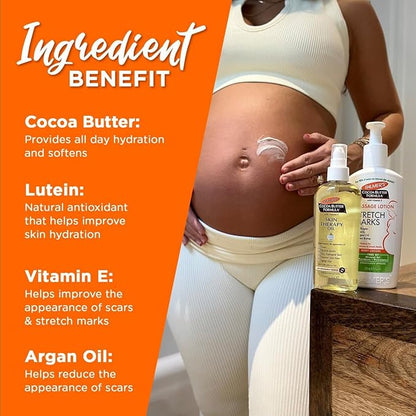 Palmer's Stretch Mark Care Body Lotion + Body Oil Bundle, Cocoa Butter Formula with Vitamin E Skin Care for Pregnant Women, Includes 1 Massage Oil (5.1 fl oz) and 1 Massage Lotion (8.5 fl oz)