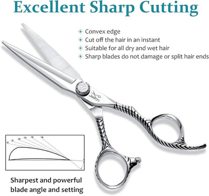 JASON Professional Hair Scissors Sword Blade Barber Scissor 6.0" Razor Edge Hair Cutting Shears Japanese Stainless Steel for Salon Home Kid Men Women