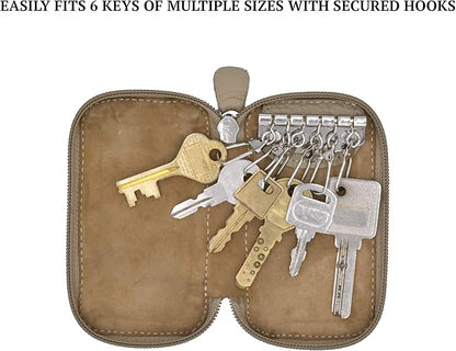 Full Grain Genuine Leather Keychain Holder Pouch with 6 Key Holders Hook