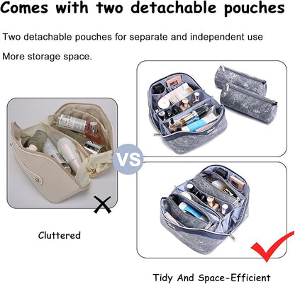 BOYATU Travel Makeup Bag Cosmetic Bags for Women: 3 Sets Large Capacity Make up Bag - Portable Toiletry Bags with Handle for Women(F-4-Dark Blue)