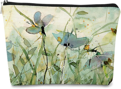 Floral Makeup Bag - Wildflower Cottagecore Vintage Cosmetic Organizer for Women and Girls - Small Aesthetic Flower Design