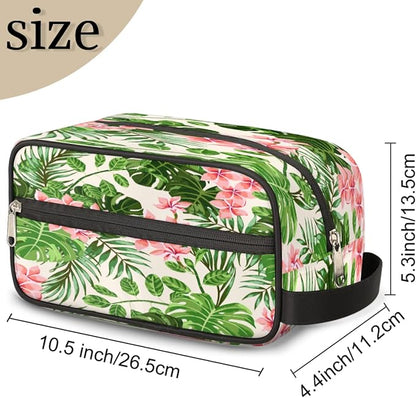 Tropical Leaf Flower Travel Toiletry Bag for Women Men Lightweight Cosmetic Makeup Bag Organizer Waterproof Shaving Bag Dopp Kit with Large Capacity for Toiletries and Shaving Accessories
