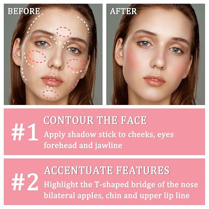 6PCS Face Contour Stick Makeup Kit,Shades with Highlighter Makeup,Blush for Cheeks and Bronzing Stick,Perfect to Sculpt the Face,Waterproof Lightweight Contour Kit with Make Up Sponges