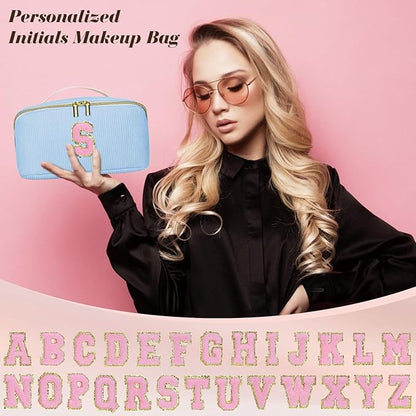 Personalized Initial Makeup Bag,Christmas Gifts for Girl,Preppy Bag Cosmetic Travel Bag Women,Travel Toiletry Organizer,Large Capacity Corduroy Stuff Bag,Cute Cosmetic Pouch Skincare Bag-U