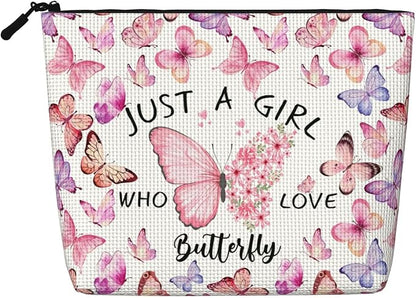 MOLAIGIN Just A Girl Who Love Butterfly Cute Butterflies Cosmetic Bag For Women, Travel Makeup Bag, Toiletry Zipper Bag, Large Capacity Aesthetic Cases