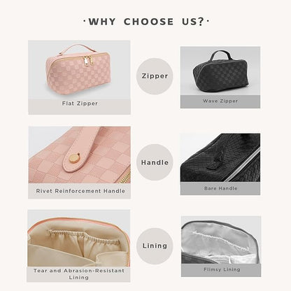 Travel Makeup Bag – Large Cosmetic Organizer with Waterproof PU Leather, Smooth Double Zipper & Tear-Resistant Lining, Toiletry Pouch for Women (Pink)