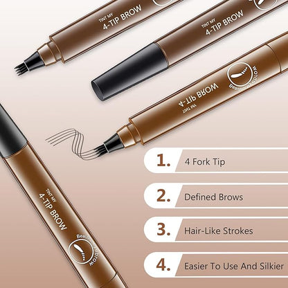 2Pcs Magic Microblading Eyebrow Pencil, 4-Tip Brow Pencil with Micro-Fork Tip, 3D Waterproof Microblading Eyebrow Pen, Eyebrow Tattoo Pen for Natural Makeup (Black)