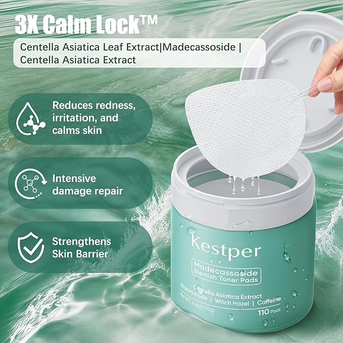 Madecassoside Toner Pads|Soothe Redness,Strengthen Barrier & Refine Pores with Centella Asiatica,Caffeine + Niacinamide | 110 Pads for All Skin Types