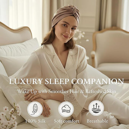 100% Mulberry Silk Bonnet for Sleeping, Adjustable Tie Closure for Women, Breathable Hair Wrap for Hair Protection