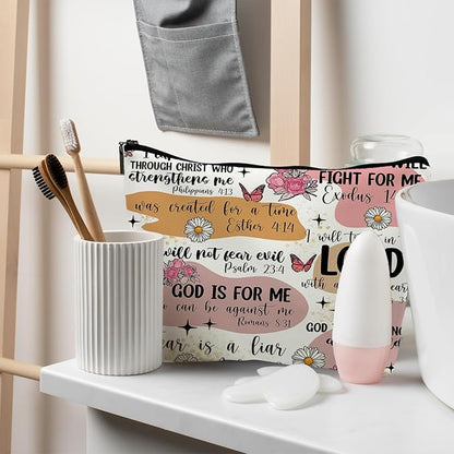 Bible Christian Makeup Bag, Scripture Cosmetic Leather Bag Pouch, Christian Gifts for Women Faith, Bible Verse Gifts, Religious Christian Gifts for Women(PU)