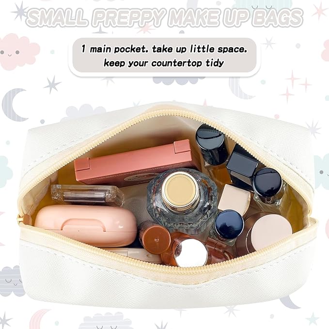 Gifts for Girls Initial Makeup Bag Personalized Cosmetic Bag with Zipper Cute Travel Toiletry Bags Waterproof PU Preppy Makeup Pouch Birthday Gift for Teen Girls Women(White S)