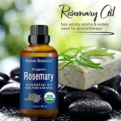 Organic Rosemary Essential Oil 30 ml - Pure, Natural Oil for Aromatherapy, Diffusers, DIY, Candle and Soap Making Scent - Nexon Botanics