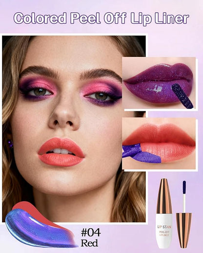 Lip Stain Peel Off, Waterproof Long Lasting Qiciy Tattoo Lip Gloss Color Peel Off Lips Tint Stain, Transfer-Proof Matte Tinted Lips Liner, High Pigmented Tattoo Lipstick Makeup Gifts for Women-04 Red