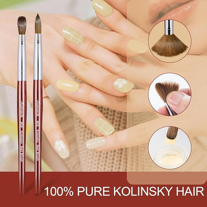 Acrylic Nail Brush Size 8,KEMEISI 100% Pure Kolinsky Nail Art Brushes Wood Handle Oval Shaped Acrylic Powder Nail Design Tools for Professional Manicure DIY Home Salon (Red)