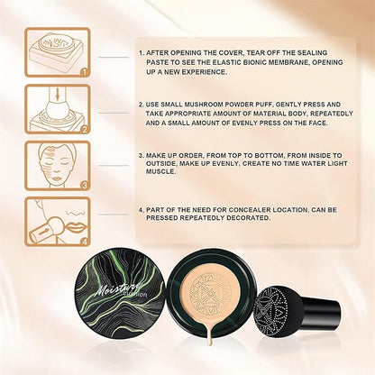 Mushroom Head Air Cushion CC Cream - BB Cream Face Makeup Foundation for Mature Skin Moisturizing Concealer Brighten Long-Lasting, Even Skin Tone for All Skin Types, Ivory Color