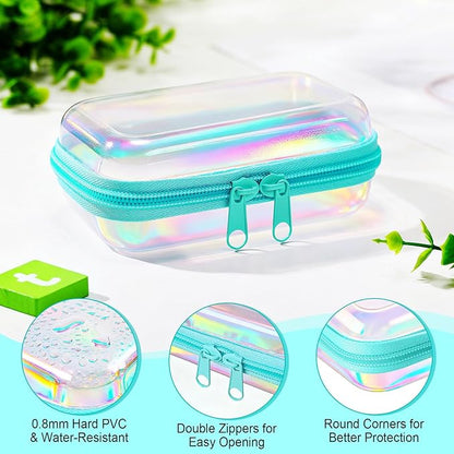 Sanwuta 6 Pcs Clear Hard Zipper Case Hard Plastic Zipper Pouches Makeup Bag Pencil Pouches Transparent Cases for Snacks Plastic Storage Organizer Box for Travel(Holographic,5 x 3 x 2 Inch)