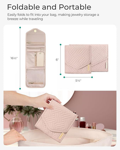 BAGSMART Travel Jewelry Organizer Case Foldable Jewelry Roll for Journey Rings, Necklaces, Earrings, Bracelets, Mini, Black