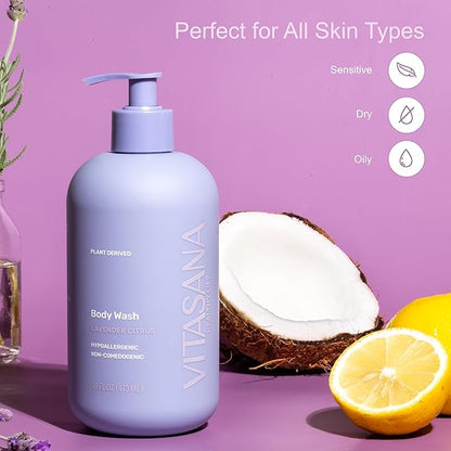 Natural Body Wash for Sensitive Skin, 16oz – Lavender Citrus Scent, Plant-Based, EWG Verified, Hypoallergenic, Paraben-Free, Sulfate-Free, Cruelty-Free