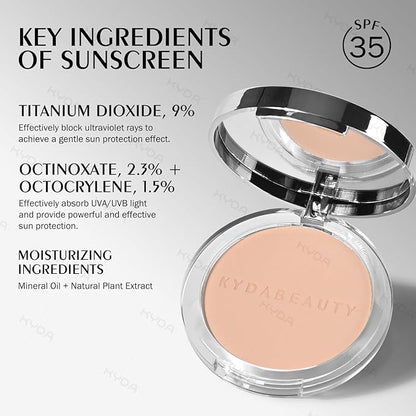 KYDA Mineral Powder, SPF 35, 4-in-1 Mineral Pressed Powder Foundation with Concealer and Setting, Matte Weightless Pressed Foundation, Light to Medium Coverage, NATURAL BEIGE