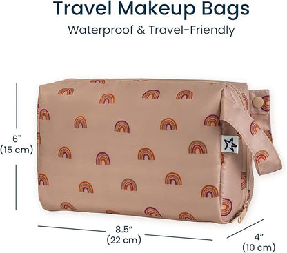 Tiny Twinkle Waterproof Travel Toiletry & Makeup Bag Organizer | Large Capacity Cosmetic Case with Compartments & Handle, A Thoughtful Travel Companion for Women（(Boho Rainbow)