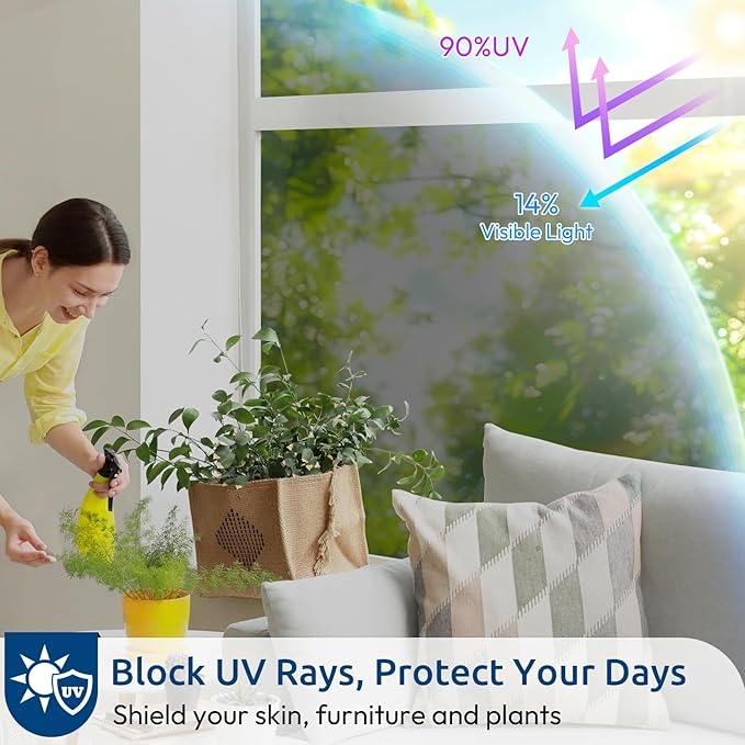 rabbitgoo Window Privacy Film One Way Window Tint for Home, Removable Reflective Heat Sun Blocking Anti UV Glass Door Covering, Mirror Tinting Film House Office, 35.4 in X 32.8 Feet, Black Silver