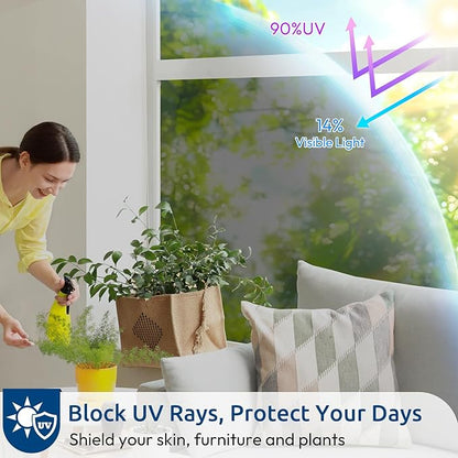 rabbitgoo Window Privacy Film One Way Window Tint for Home, Removable Reflective Heat Sun Blocking Anti UV Glass Door Covering, Mirror Tinting Film House Office, 23.6 in X 13.1 Feet, Black Silver